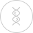 Circular logo with abstract DNA design.